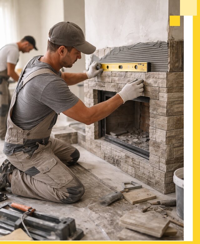 Облицовка каминов в Ревде, монтаж и отделка натуральным камнем