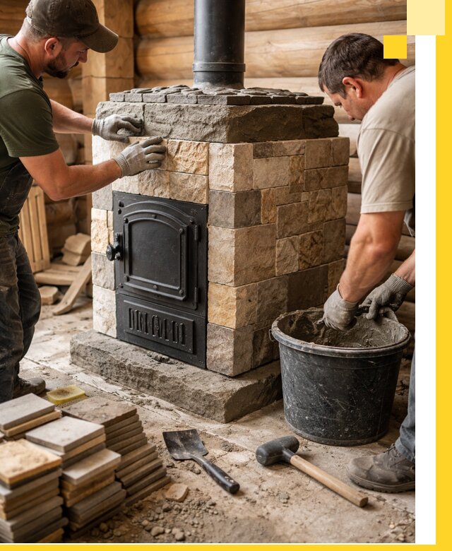 Облицовка банной печи под ключ в Ревде: камень и плитка