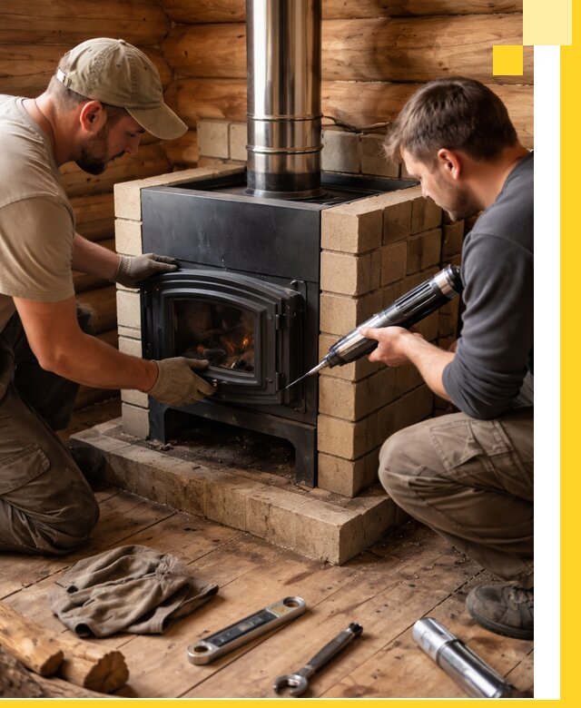 Монтаж и установка печи в бане под ключ с гарантией в Ревде